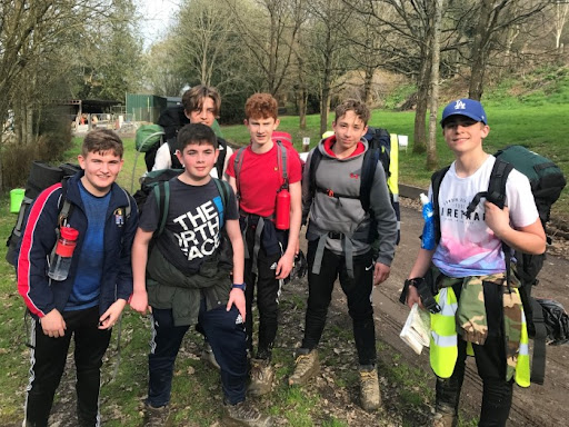 Six students are seen out on a school trip wearing their backpacks as part of their Duke of Edinburgh Award.